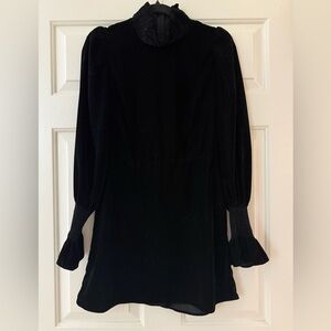 Zara Black Textured Long Sleeve Velvet Dress